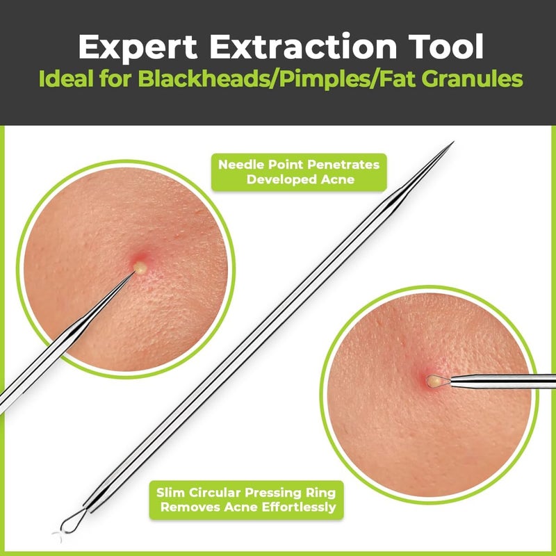 DERMATED 2 Pcs Pimple Extractor Tool Surgical Stainless Steel 410 | Comedone Extractor, Pimple Popper, Blackhead Remover for Face, Zit Popper, Pimple Needle for Acne Removal - Image 3